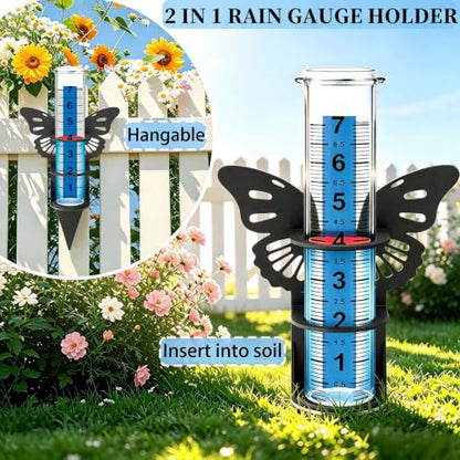 Rain Gauge Outdoor,7" Rain Gauge Outdoors Best Rated with Metal Rack Holder