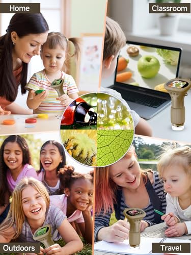 Microscope for Kids 1000X Handheld Digital Miniscope Stem Toys Gifts - color: Brown