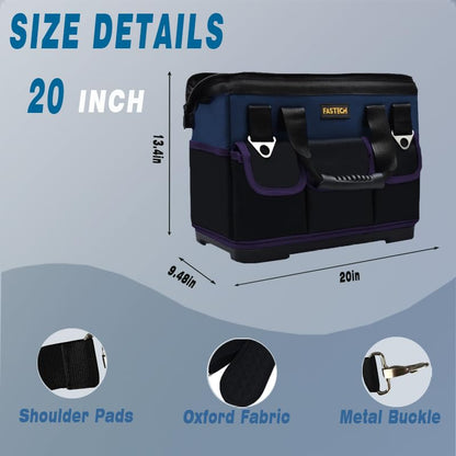 FASTECH 20in Heavy Duty Bottom Tool Bag With Wide Mouth For Tool Storage, Carrier and Organizer, Tote Bag For Men/Women, Wide Mouth Tools Bag With Inside Pockets (20 Inch) - size: 20IN Bottom