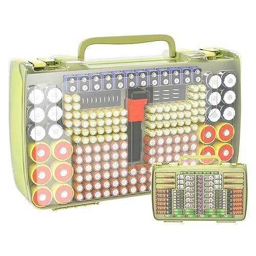 Battery Organizer Storage Case with Tester for 269 Batteries, Double Sides - color: Green