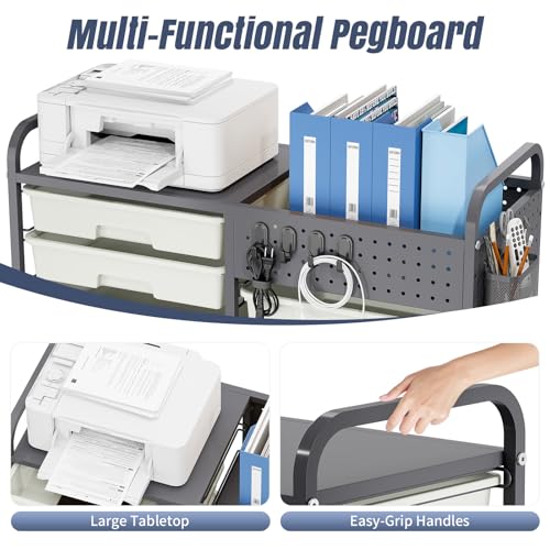 14 Drawer Rolling Storage Cart with Tabletop and Pegboard for Crafts Grey - color: Grey