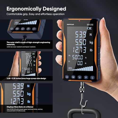 GOYOJO Digital Force Gauge 500N&110LB with Extra-Large Screen and Bold Font, High Precision Multi-Unit Display for Push-Pull Testing, Trigger Pull Measurement, and Industrial Quality Control - color: 500N Pro