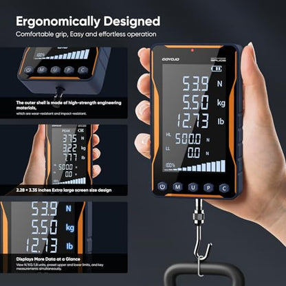 GOYOJO Digital Force Gauge 500N&110LB with Extra-Large Screen and Bold Font, High Precision Multi-Unit Display for Push-Pull Testing, Trigger Pull Measurement, and Industrial Quality Control - color: 500N Pro