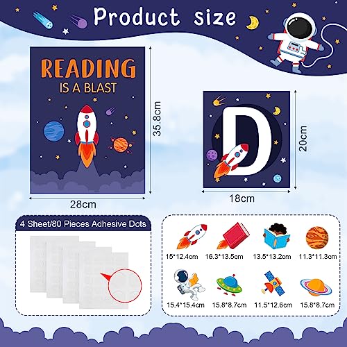 Outus 23 Pcs Reading Bulletin Board Decorations, Outer Space Read Posters