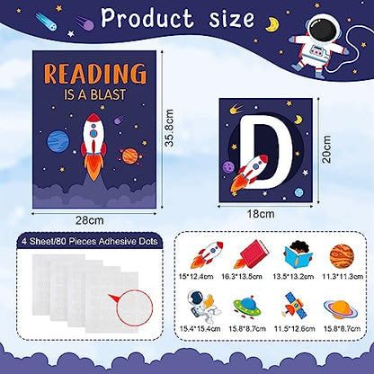 Outus 23 Pcs Reading Bulletin Board Decorations, Outer Space Read Posters