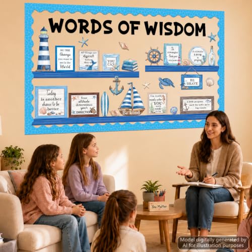 Nautical Bulletin Board Set Inspirational Ocean Classroom Bulletin Board Decoration Back to School Positive Paper Cutouts for School Home Office Teacher Classroom Wall Door Decor Supplies - style: Nautical