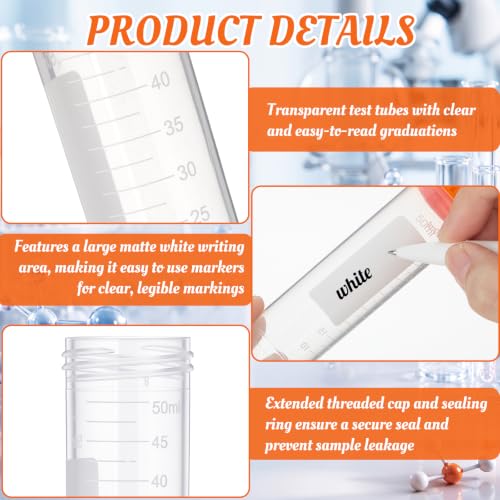 600 Pcs Plastic Centrifuge Test Tubes with Screw Caps, Orange - color: Orange