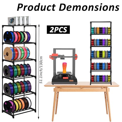 2 Pack 3D Printer Filament Storage Rack, 6-Tier Large Capacity Spool Holder, Heavy Duty Metal Filament Organizer Shelf for PLA/ABS/TPU/Other 3D Printing Materials, Printing Studio & Workshop