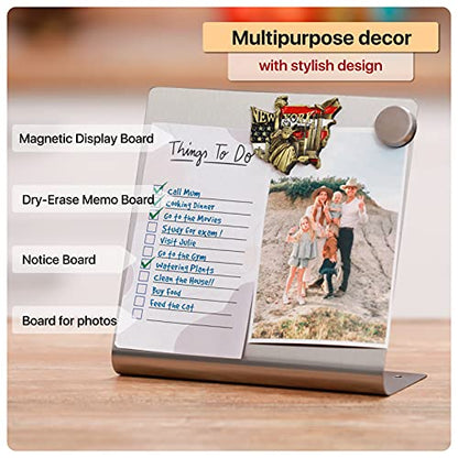 Magnetic Bulletin Board with Stand – Small Dry Erase Memo Board – Tabletop Metal Easel for Magnet Display – Mini Home Decor – 8x8 Inches + 2 Magnets