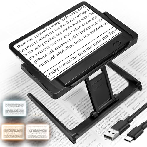 6X Large Magnifying Glass for Reading, Rechargeable LED Magnifier with Detachable Stand, Handheld Magnifiers with Light, 3 Color Temperatures Magnifier for Reading Small Print,Seniors (8.3in) - size: 8.3in