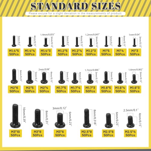 1200PCS Metric Micro Screws - M1 M1.2 M1.4 M1.6 M1.7 M2.4 M2.5 M3