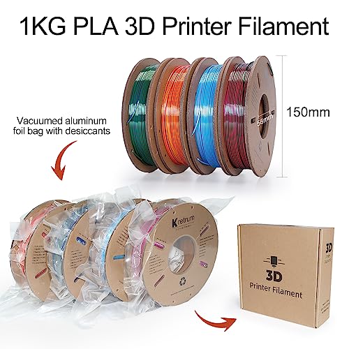 Kretrum Silk Dual Color 3D Printer Filament Bundle, 1.75 mm Color Changing PLA Bundle, 4 Spools 250g Each (Rose & Blue, Red & Gold, Violet & Green, Blue & Green) - color: Silk Dual-color：rose&blue, Red&gold, Violet&green, Blue&green