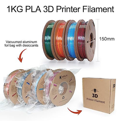 Kretrum Silk Dual Color 3D Printer Filament Bundle, 1.75 mm Color Changing PLA Bundle, 4 Spools 250g Each (Rose & Blue, Red & Gold, Violet & Green, Blue & Green) - color: Silk Dual-color：rose&blue, Red&gold, Violet&green, Blue&green