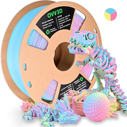 OVV3D Rainbow PLA Filament 1.75mm, Pastel Filament Multicolor Matte PLA 1kg - color: Tri-color Macaron