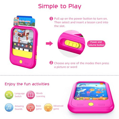 Qiaojoy Kids Learning Tablet Educational Learning Pad for Ages 2-5 Pink - color: Pink