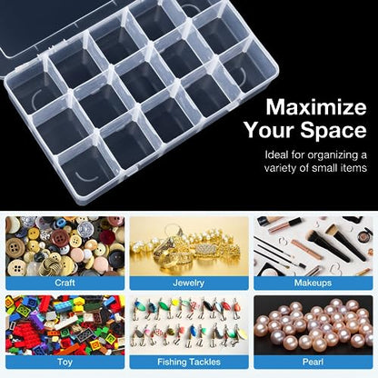 Organizer Box with Adjustable Dividers, 15 Grids Clear Storage Container - color: Clear-15 Grids