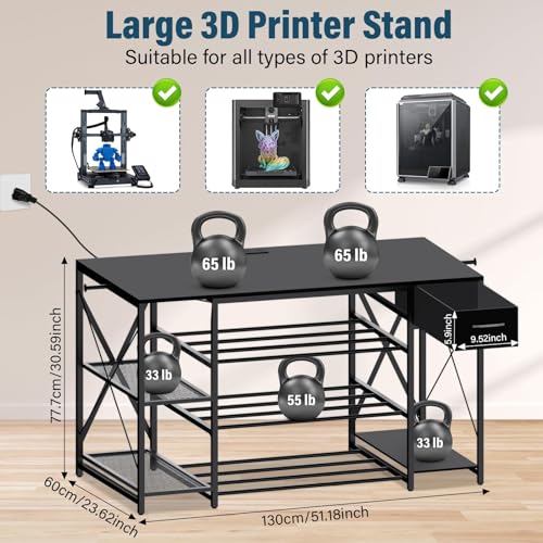 3D Printer Stand with Filament Storage, 4-Tier Heavy Duty Printer Table - color: Black