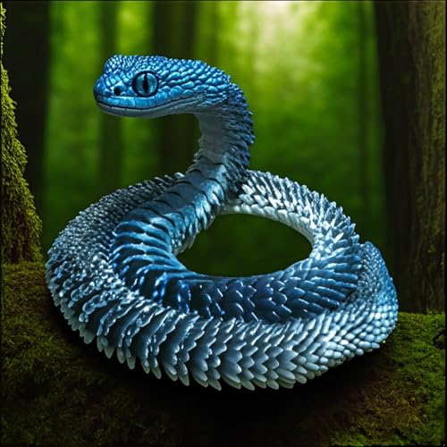 3D Printed Animals Set 3D Printed Snake Toys 3D Printed Articulated Flexible Fidget Toy 3D Printed Animals Exquisite Cute Pet Toy Children/Adults Fidget Toys (Blue & Silver, 17.7) - color: Blue & Silver, size: 17.7