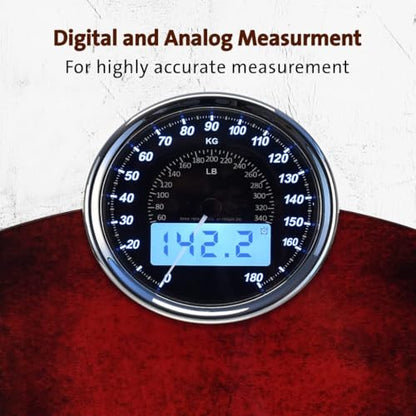 EILISON 2-in-1 Digital & Analog Bathroom Scale, 400 lbs, Large Display - color: Red