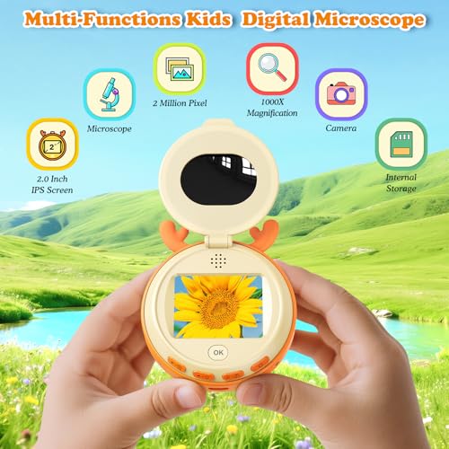 Hayve Kids Microscope and Camera 2.0" IPS Screen Kid Electronic Toys - color: Orange-yellow