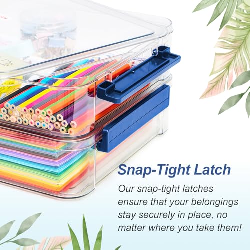 CATOOMUU 16-Pack 9x13 Shallow Flat Clear Plastic Storage Boxes - color: Large-Blue-16-Pack