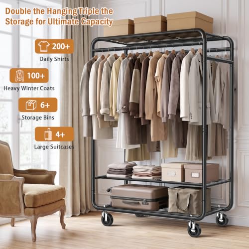 EAGMAK Heavy Duty Clothes Rack, 820 lb Double Rod, 3 Shelves, Black - color: Black