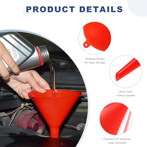 4 PCS Oil Funnels, 4 Sizes Wide Mouth Plastic Gas Funnel with Long Reaching Spout, Automotive Filling Funnels Liquid Transfer Set for Engine Oil Gasoline Coolant, Car Accessories