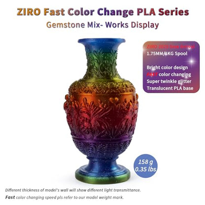 ZIRO PLA Filament 1.75mm, Sparkle Glitter & Transluent Base, Gemstone Mix - color: Gemstone Mix