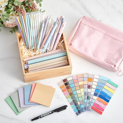 Trandraft 135 Pcs Book Annotation Kit Aesthetic Pencil Case Bag 12 Highlighter 11 Gel Pen 1 Marker 300 Sheet Transparent Sticky Notes Pad 2640 Index Stickers Bible Study Supplies (Kawaii,Pink) - color: Pink, style: Kawaii