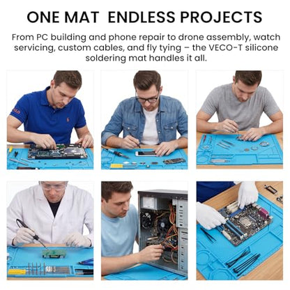 Silicone Soldering Mat with Soldering Stand, Heat Resistant 932°F, Large 20x14 Inch Non-Stick Workbench Mat for Electronics Repair, PCB, Phone, Watch, PC Building, Hobby & Craft – Blue - color: Blue