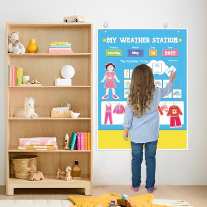 My Weather Station – Kids Daily Calendar & Weather Chart,Preschool Learning Toy,Classroom Calendar Set,Homeschool Supplies, Daily Routine Chart Interactive Weather Observation Board for Toddlers