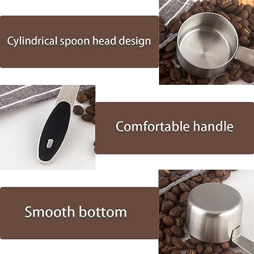 2 PCS 1/8 Cup Stainless Steel Measuring Scoops Coffee Measuring Scoop 30ML Small Coffee Scoop Measuring Cup with Black Silicone Handle Large Capacity And Comfortable Hand Feeling Tablespoon