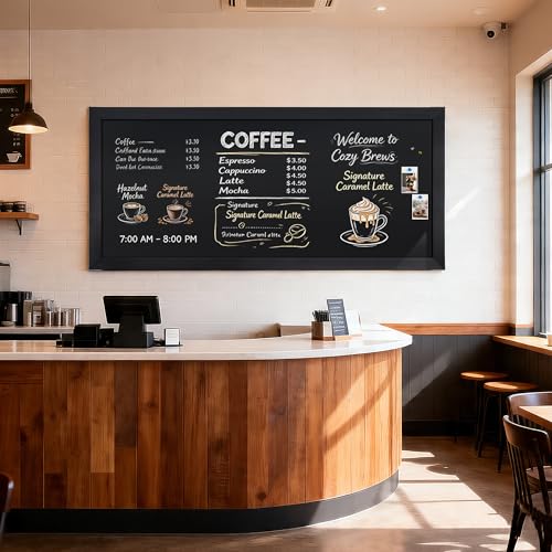 SELEAD Magnetic Chalkboard Words Sign - 55" x 25", Black Solid Wood Frame - color: All Black, size: 25"W x 55"H