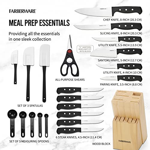 Farberware 22-Piece Kitchen Knife Block Set, High Carbon Stainless Steel - style: Never Needs Sharpening