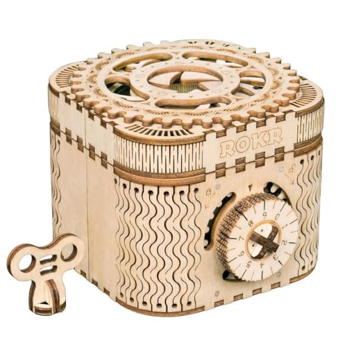 ROKR 3D Wooden Puzzle Mechanical Treasure Box Model DIY Brain Teaser Projects for Adult Age 14+ Birthday Gift Educational Toys Wooden Puzzles for Adults