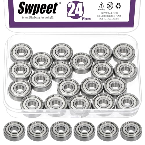 Swpeet 24Pcs 627ZZ Ball Bearings Assortment Kit, 7 x 22 x 7mm Bearing Steel Deep Groove Bearings, Miniature Bearings, Double Shielded - size: 627ZZ-24PCS, style: Bearing Steel