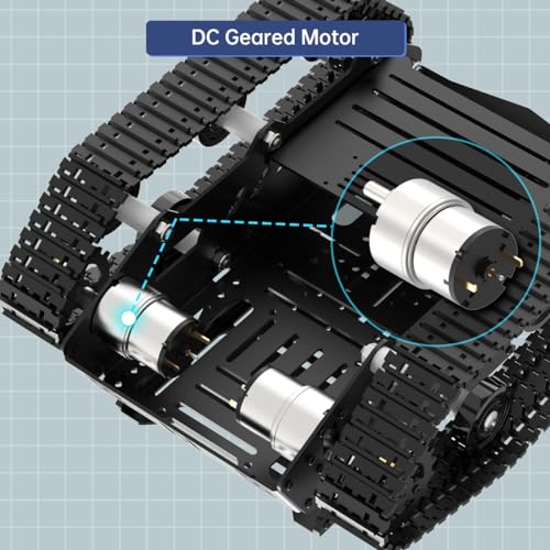 Tank Car Chassis with DC Geared Motor, Shock Absorbing Robot Chassis Full-Metal Robotic Moving Platform Track for Arduino RaspberryPi Microb Jetson DIY Maker Smart Robot Car Learning Kit (Black)