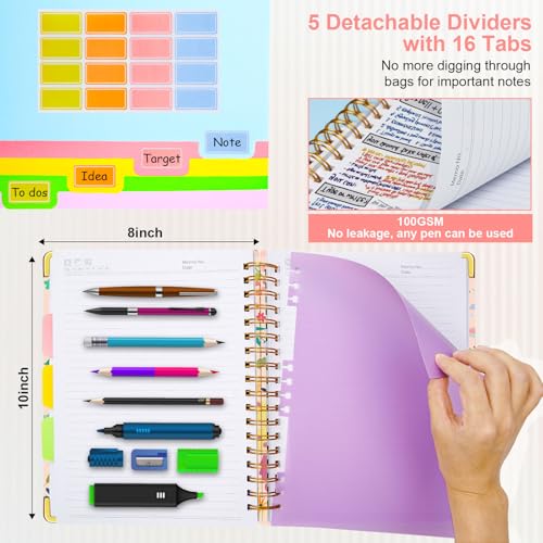 5 Subject Notebook with Removable Dividers& Tabs-B5 300 Pages - color: Beige Bloom, size: 8''x 10''