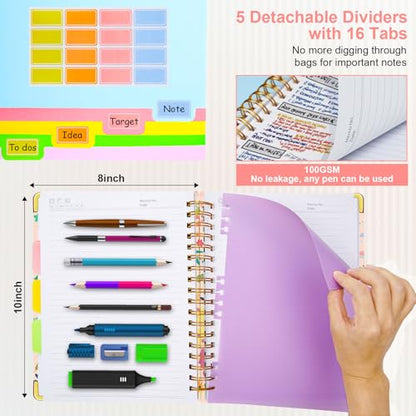 5 Subject Notebook with Removable Dividers& Tabs-B5 300 Pages - color: Beige Bloom, size: 8''x 10''