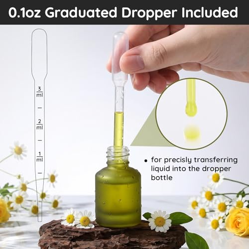 Segbeauty 0.5oz Frosted Glass Dropper Bottles for Oils, 15ml Eye Dropper Bottle Refillable, 4pcs Green Essential Oil Bottles Empty, Liquid Travel Containers for Toiletries, Mini Travel Face Oil Bottle - color: Green, style: 4pcs 0.5oz