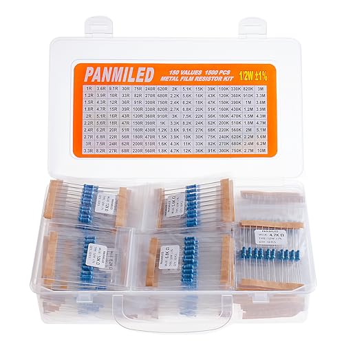 150 Values 1500 Pieces Metal Film Resistor Kit 1 ohm-10M ohm 1/2W 1% - style: 1/2W 1% 1500PCS
