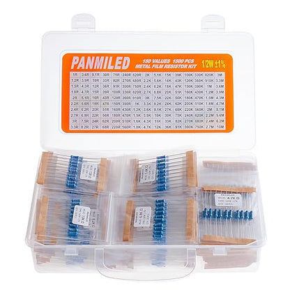 150 Values 1500 Pieces Metal Film Resistor Kit 1 ohm-10M ohm 1/2W 1% - style: 1/2W 1% 1500PCS