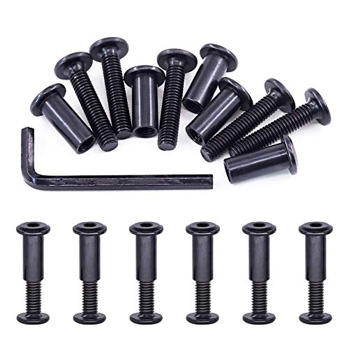Swpeet 25Pcs M6x30mm Carbon Steel Black Hex Drive Socket Cap Bolts Barrel Nuts Assortment Kit with 1Pcs Allen Wrench, Screw Post Fit for Furniture Countsunk Belt Buckle Leather Binding Bolts - size: M6x30mm