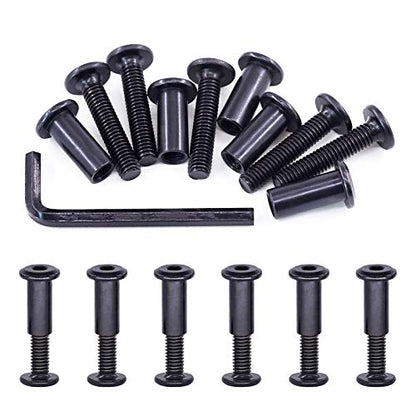Swpeet 25Pcs M6x30mm Carbon Steel Black Hex Drive Socket Cap Bolts Barrel Nuts Assortment Kit with 1Pcs Allen Wrench, Screw Post Fit for Furniture Countsunk Belt Buckle Leather Binding Bolts - size: M6x30mm