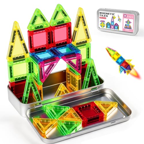 Travel Magnetic Tiles, 26Pcs Mini Magnet Tiles with Case - color: Color-1