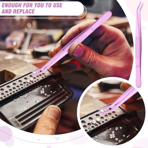 Honoson 10 Pcs Stainless Steel Tweezers for Crafting Forceps,Purple - color: Purple