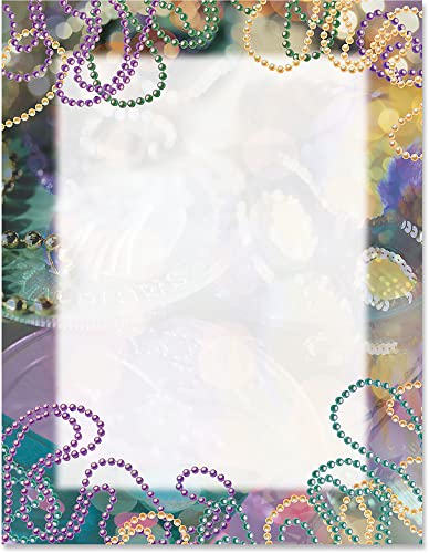 PaperDirect Party Gras Border Papers, Colorful Mardi Gras with Beads and Coins Design, 8.5 x 11, Acid-Free, Ideal for Invitations, Flyers, Announcements, Scrapbooks, Cards, 25 Sheets - color: Party Gras
