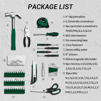 DEKOPRO 50 Piece General Household Hand Tool Kit with Plastic Toolbox Storage Case, All Purpose Home Tool Kit Includes Essential Tools for Office College Repairs - Green - color: Green-50pcs