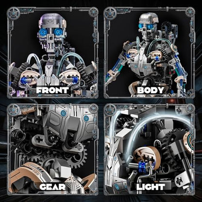 Mechanical Skeleton Robot Building Set with LED Lights （692PCS） Poseable Model with Movable Gears & Display Stand, STEM Toy & Gothic Decor Gift for Adults Teens Age 14+