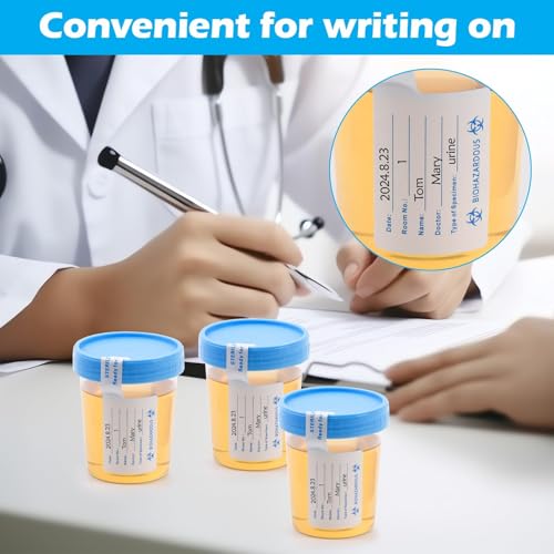 240 Pcs 4 oz Disposable Specimen Cups for Urine Fecal Testing with Leakproof Screw Lids Labels Blue Lids
